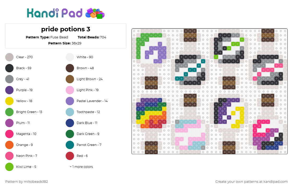 pride potions 3 - Fuse Bead Pattern by mikobeads182 on Kandi Pad - beige,brown,gray,pink,pride,trans,genderfluid,nonbinary,agender,librafemme,libremasc,genderqueer