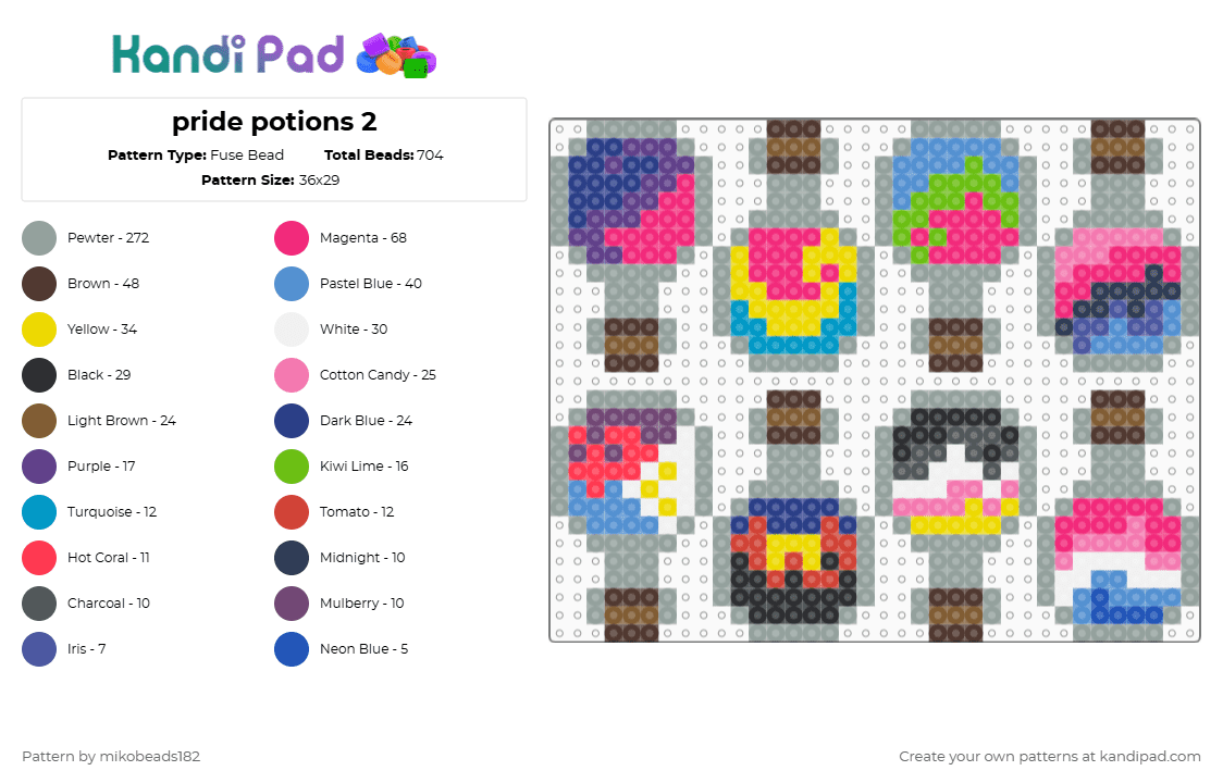 pride potions 2 - Fuse Bead Pattern by mikobeads182 on Kandi Pad - gray, lgbtq, minecraft, pink, pride