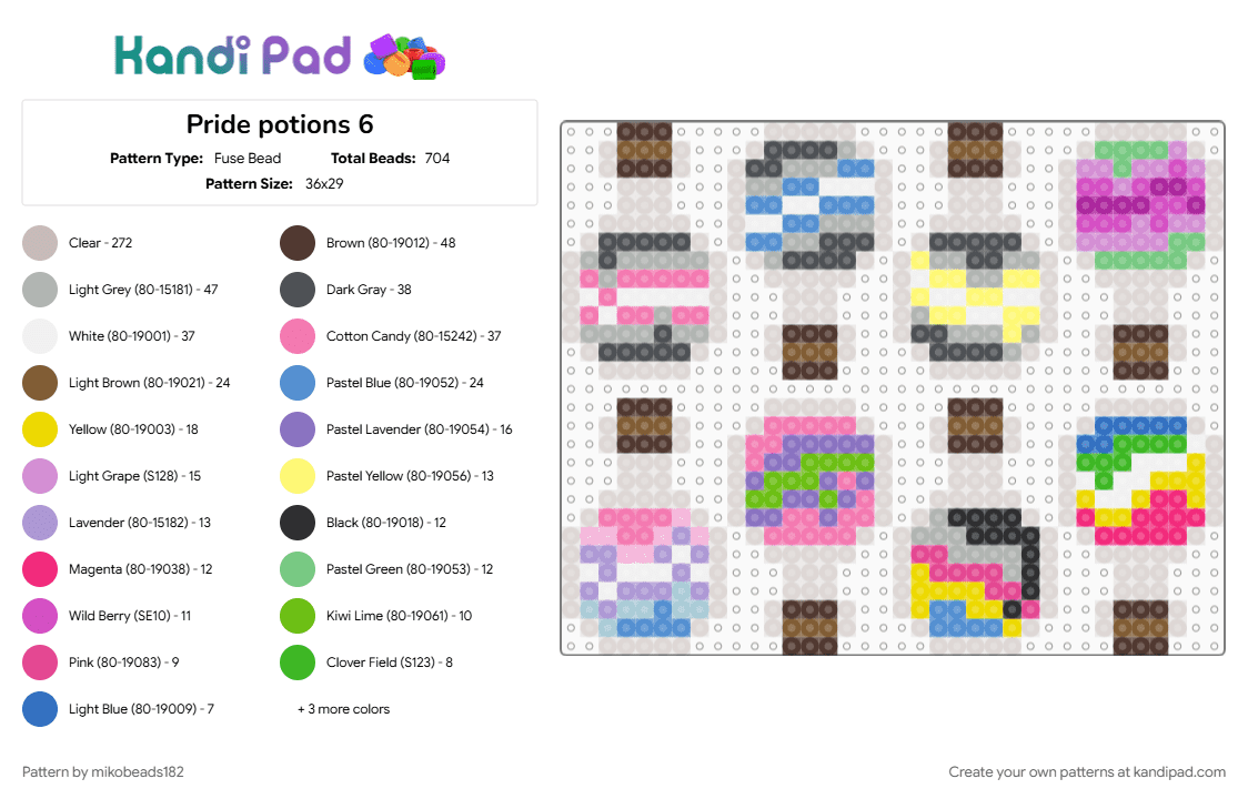 Pride potions 6 - Fuse Bead Pattern by mikobeads182 on Kandi Pad - beige, bigender, demiboy, demigirl, gender, microlabels, minecraft, pink, pride, trigender