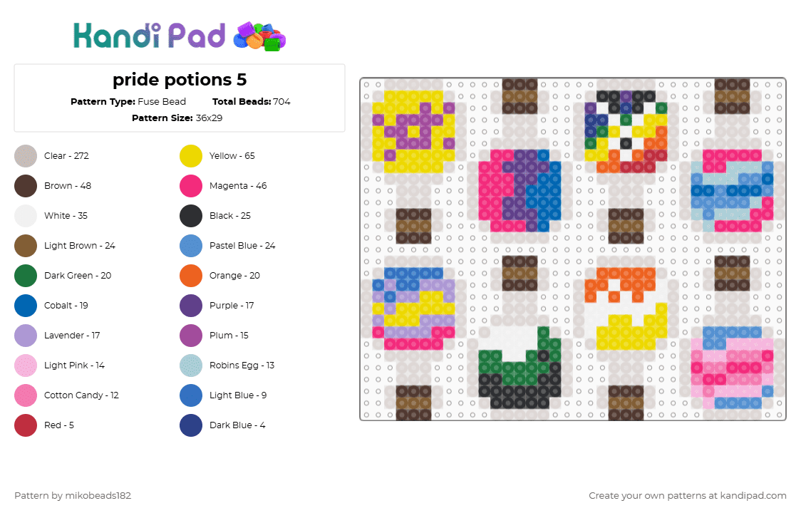 pride potions 5 - Fuse Bead Pattern by mikobeads182 on Kandi Pad - beige,yellow,pink,pride,androgynous,neutrois,maverique,transfem,transmasc,two spirit,intersex