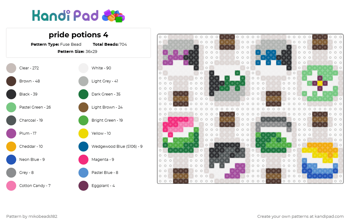 pride potions 4 - Fuse Bead Pattern by mikobeads182 on Kandi Pad - beige,brown,pink,green,asexual,pride,demi,diamoric,abrosexual,aroace,aromantic,demiaro