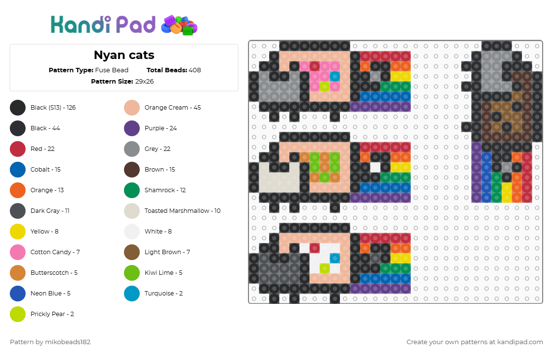 Nyan cats - Fuse Bead Pattern by mikobeads182 on Kandi Pad - black,orange,blue,gray,colorful