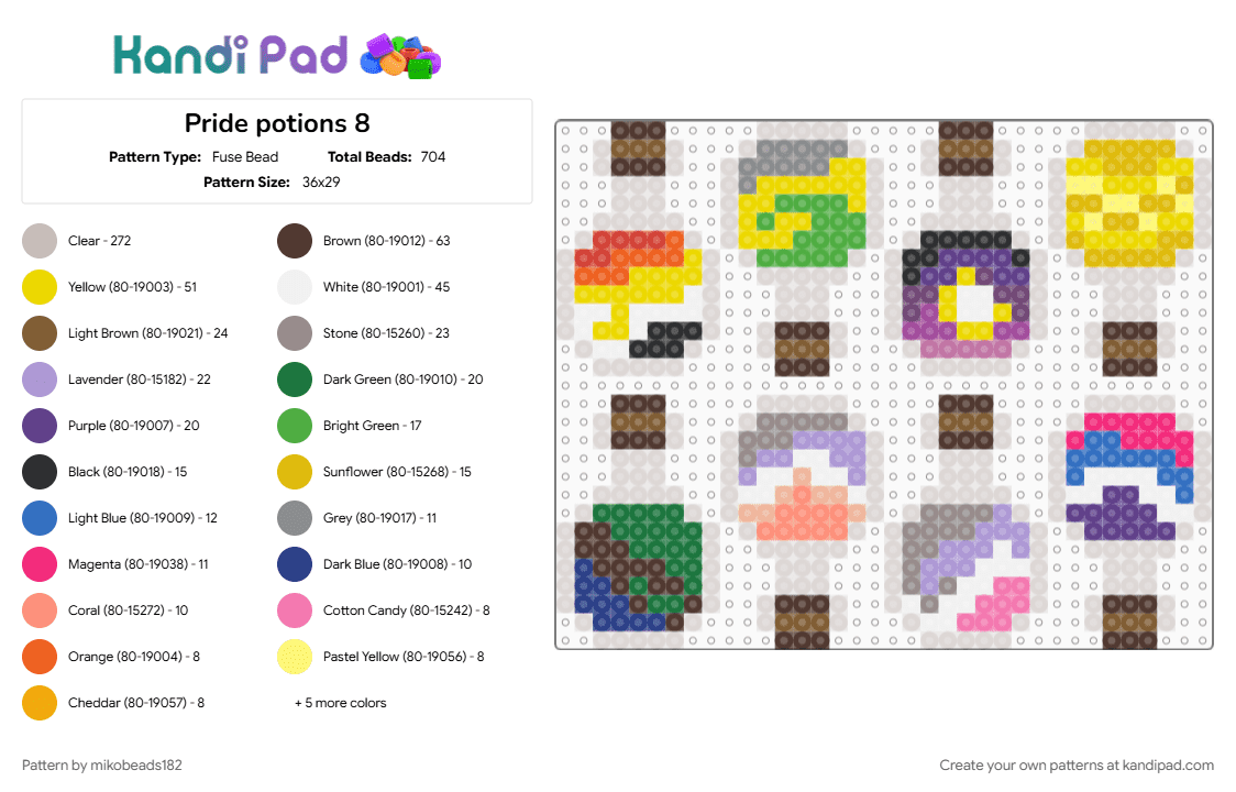 Pride potions 8 - Fuse Bead Pattern by mikobeads182 on Kandi Pad - ace spectrum, beige, brown, minecraft, multisexual, nonbinary, pink, potion, pride, yellow