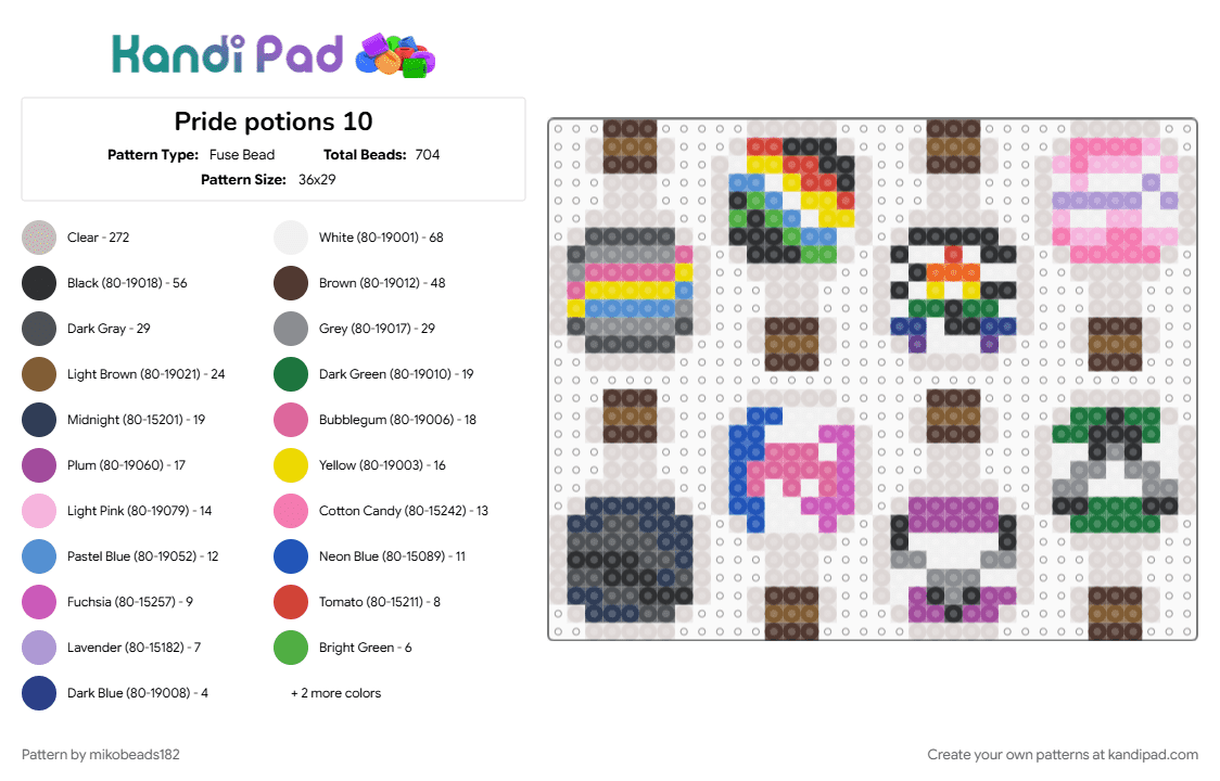 Pride potions 10 - Fuse Bead Pattern by mikobeads182 on Kandi Pad - ally, beige, brown, disabled, drag queen, gendervoid, gray, micro labels, pink, pomosexual, pride