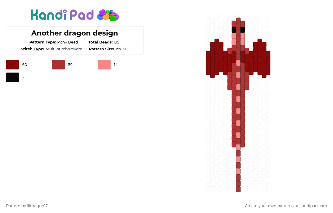 Another dragon design - Pony Bead Pattern by lildragon17 on Kandi Pad - red,brown,dragon