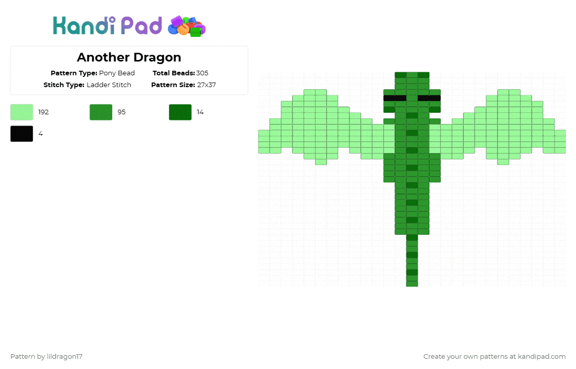 Another Dragon - Pony Bead Pattern by lildragon17 on Kandi Pad - green,teal,dragon