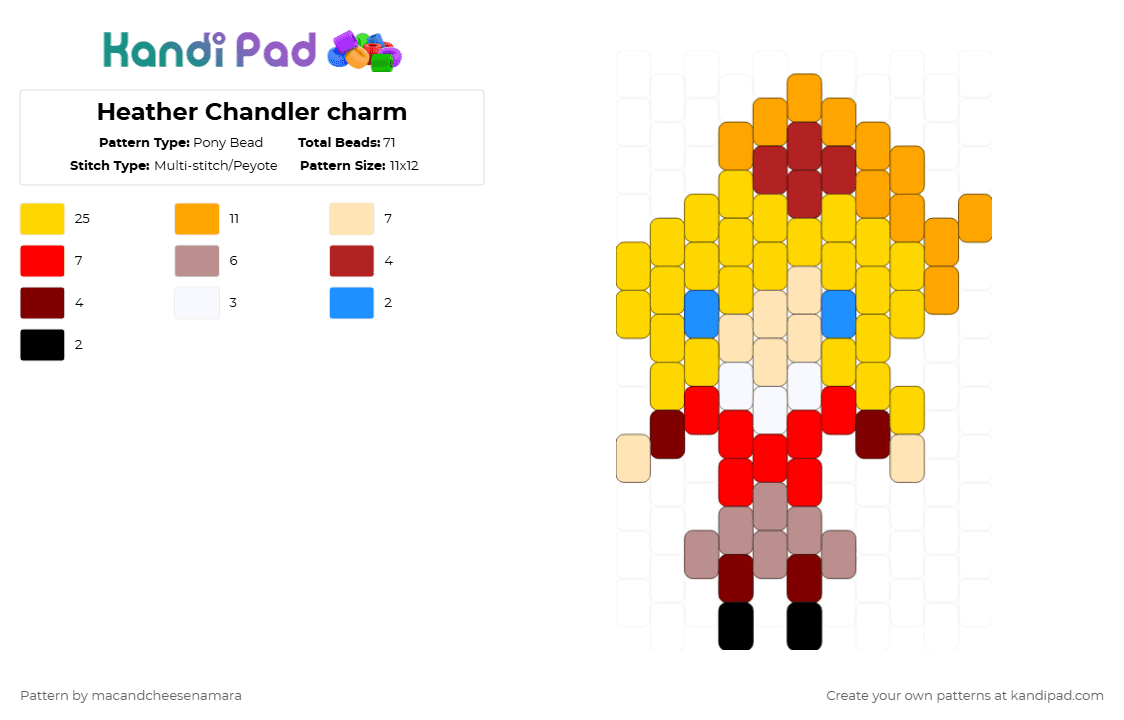 Heather Chandler charm - Pony Bead Pattern by macandcheesenamara on Kandi Pad - yellow,red,beige,orange