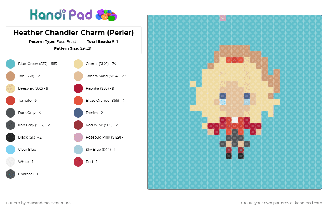 Heather Chandler Charm (Perler) - Fuse Bead Pattern by macandcheesenamara on Kandi Pad - teal,beige