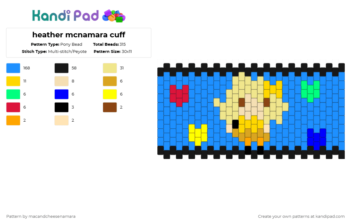 heather mcnamara cuff - Pony Bead Pattern by macandcheesenamara on Kandi Pad - yellow,light blue,heathers,mcnamara,mac and cheese,cuff,peyote,multistitch,lesbian