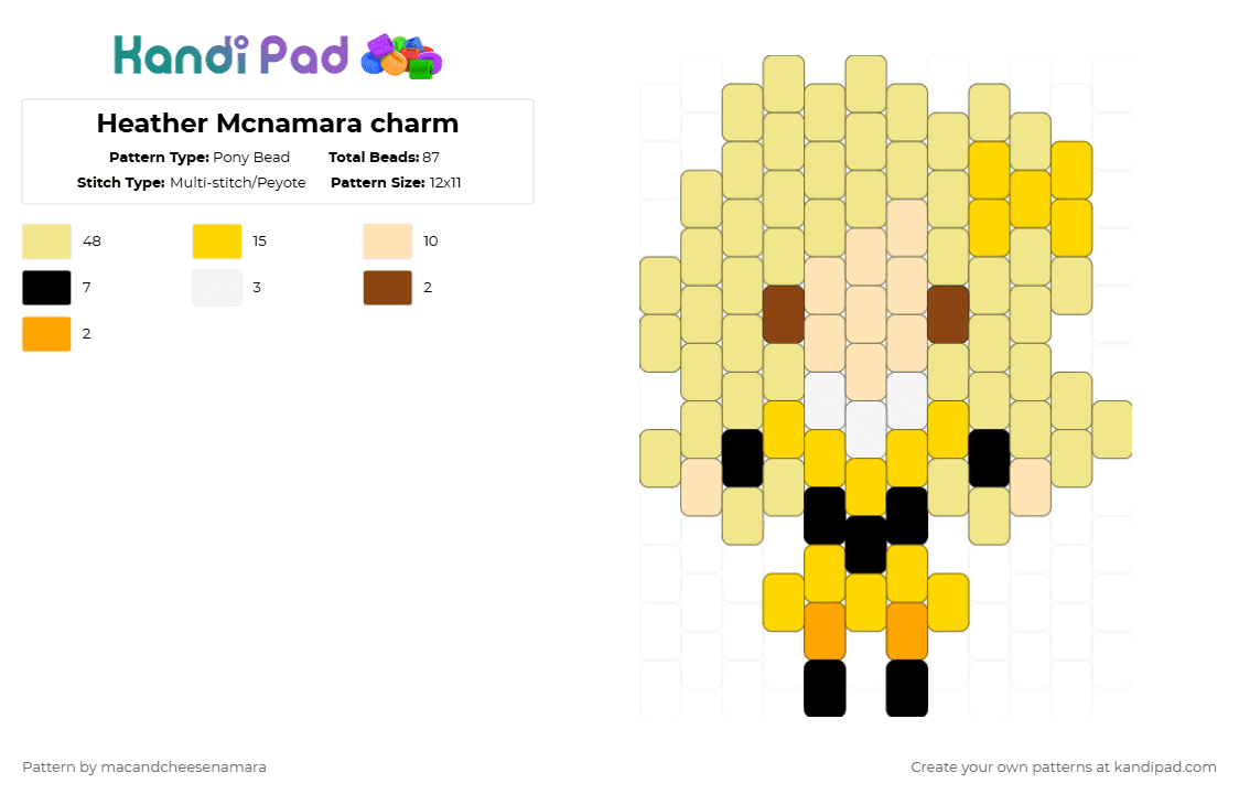 Heather Mcnamara charm - Pony Bead Pattern by macandcheesenamara on Kandi Pad - yellow,heathers,heathersthemusical,heather mcnamara,musical,lesbian,macandcheese