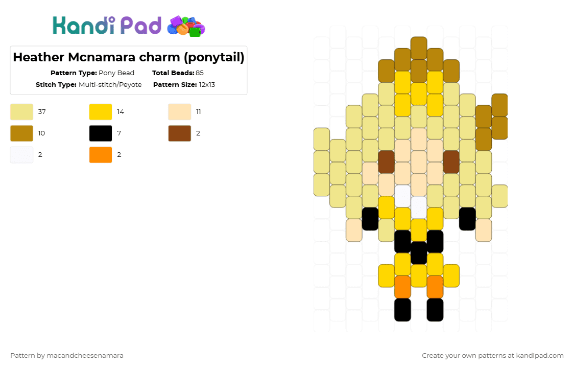 Heather Mcnamara charm (ponytail) - Pony Bead Pattern by macandcheesenamara on Kandi Pad - yellow,heathers,heather,macandcheese,mcnamara,lesbian,heather mcnamara