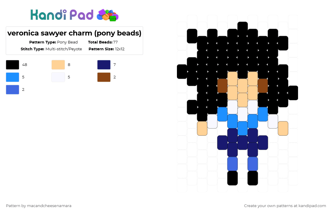 veronica sawyer charm (pony beads) - Pony Bead Pattern by macandcheesenamara on Kandi Pad - 1989, beige, black, blue, heathers, light blue, movie, musical, purple, veronica, veronica sawyer