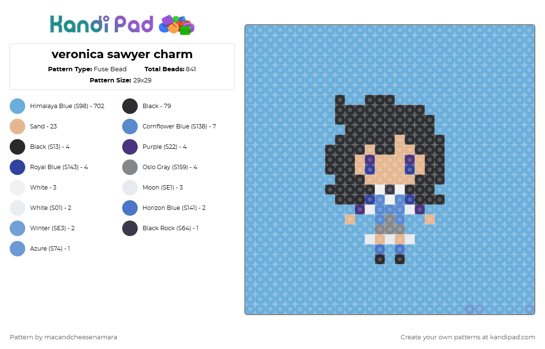veronica sawyer charm - Fuse Bead Pattern by macandcheesenamara on Kandi Pad - light blue,heathers,heathers the musical,musical,theatre kid,theatre,heathers 1989,movie,gay