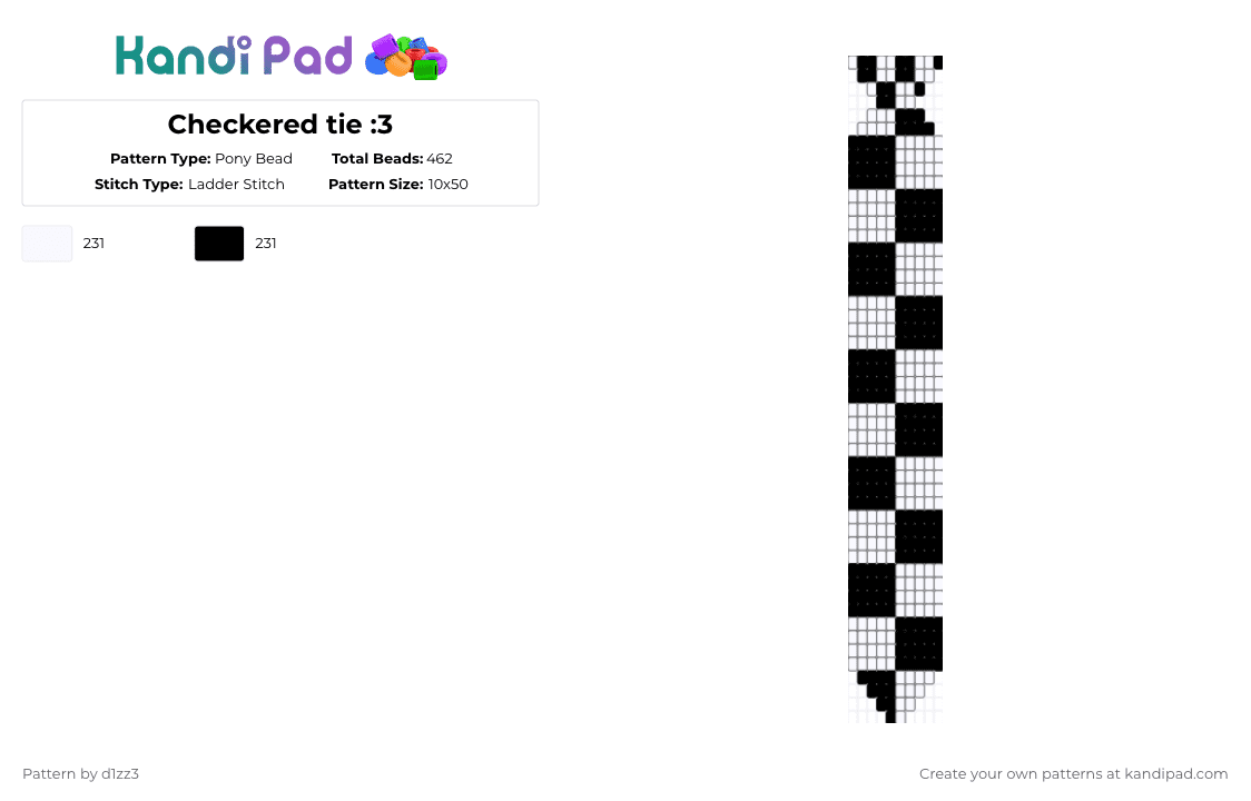 Checkered tie :3 - Pony Bead Pattern by d1zz3 on Kandi Pad - white,black