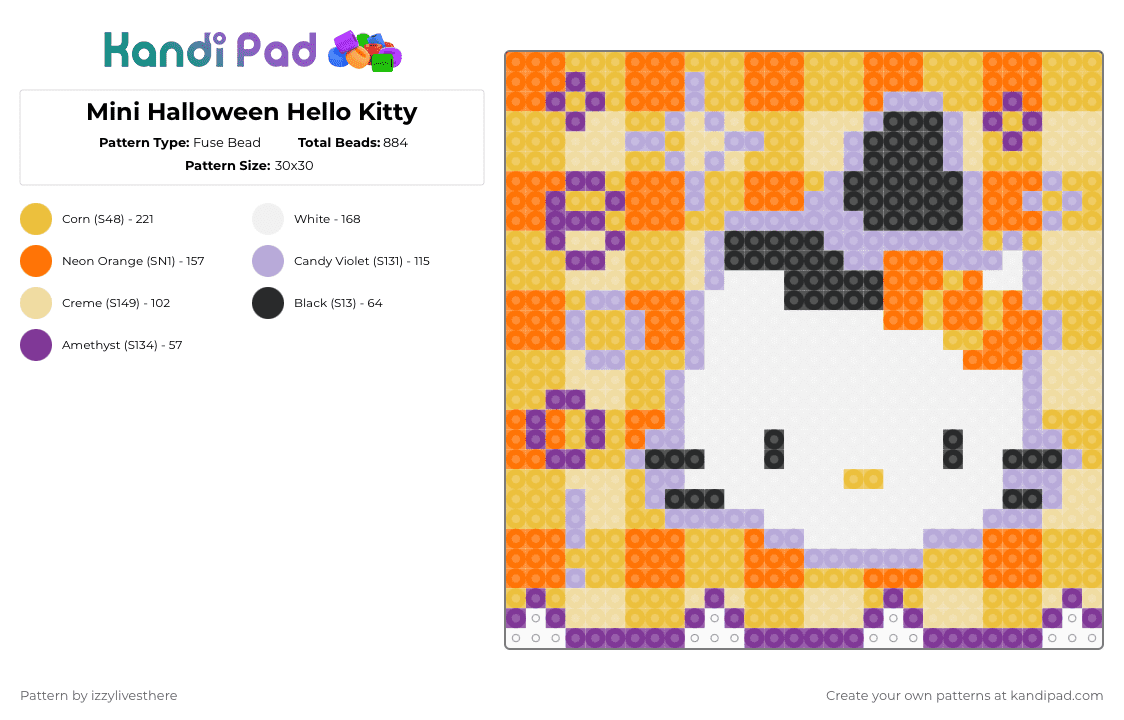 Mini Halloween Hello Kitty - Fuse Bead Pattern by izzylivesthere on Kandi Pad - orange,yellow,pink