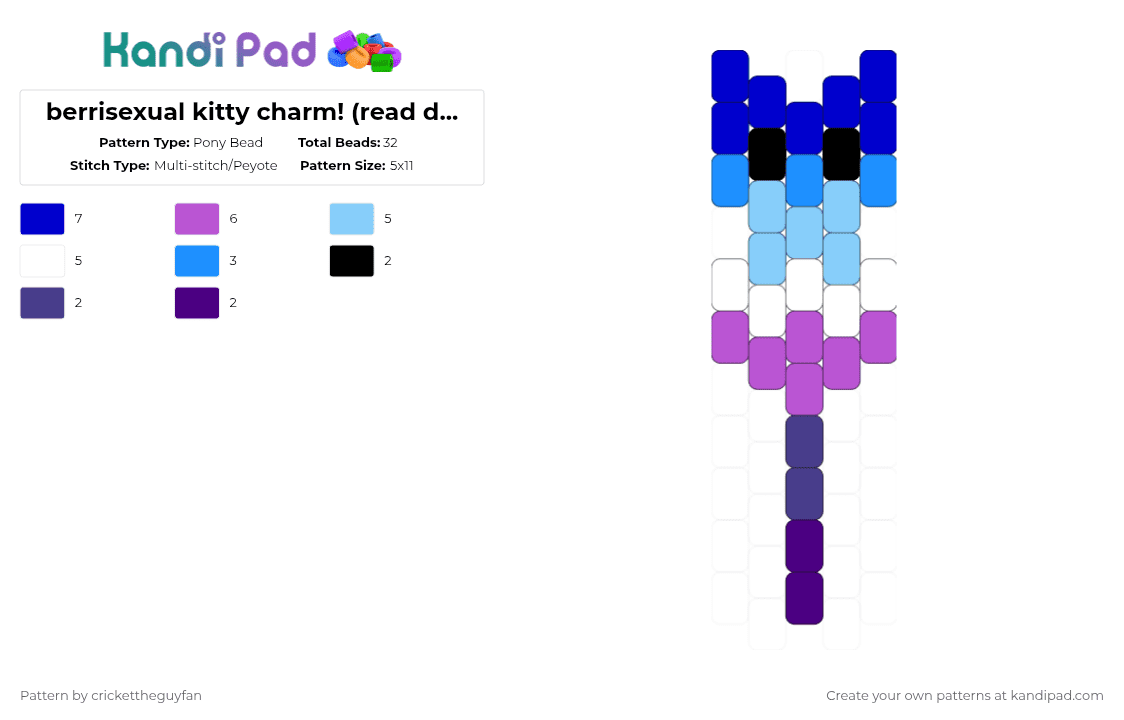 berrisexual kitty charm! (read description!!) - Pony Bead Pattern by deleted_user_967936 on Kandi Pad - purple,light blue,pride,cat,lgbtqia,kitty,request,blue,berrisexual