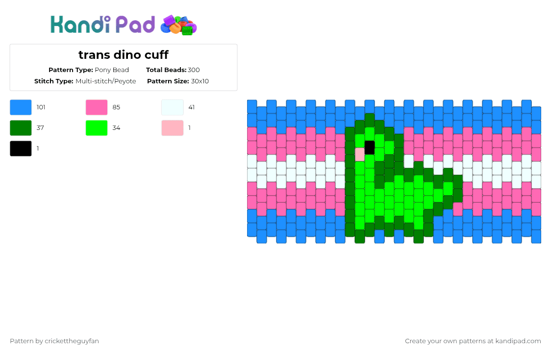 trans dino cuff - Pony Bead Pattern by deleted_user_967936 on Kandi Pad - pink,light blue