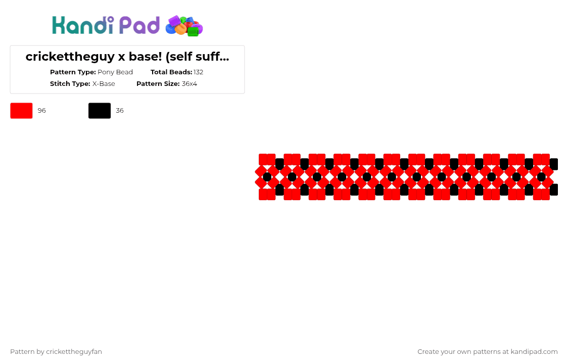 crickettheguy x base! (self sufficient) - Pony Bead Pattern by deleted_user_967936 on Kandi Pad - beginner friendly, black, crickettheguy, easy, epic, red, small, xbase
