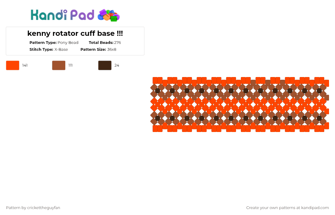 kenny rotator cuff base !!! - Pony Bead Pattern by deleted_user_967936 on Kandi Pad - epic, orange, red, rotator cuff, south park, x base