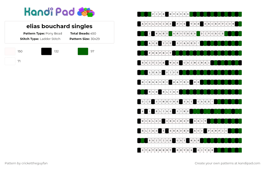 elias bouchard singles - Pony Bead Pattern by deleted_user_967936 on Kandi Pad - black, elias bouchard, green, single, singles, the magnus archives, tma, tumblr sexyman, white
