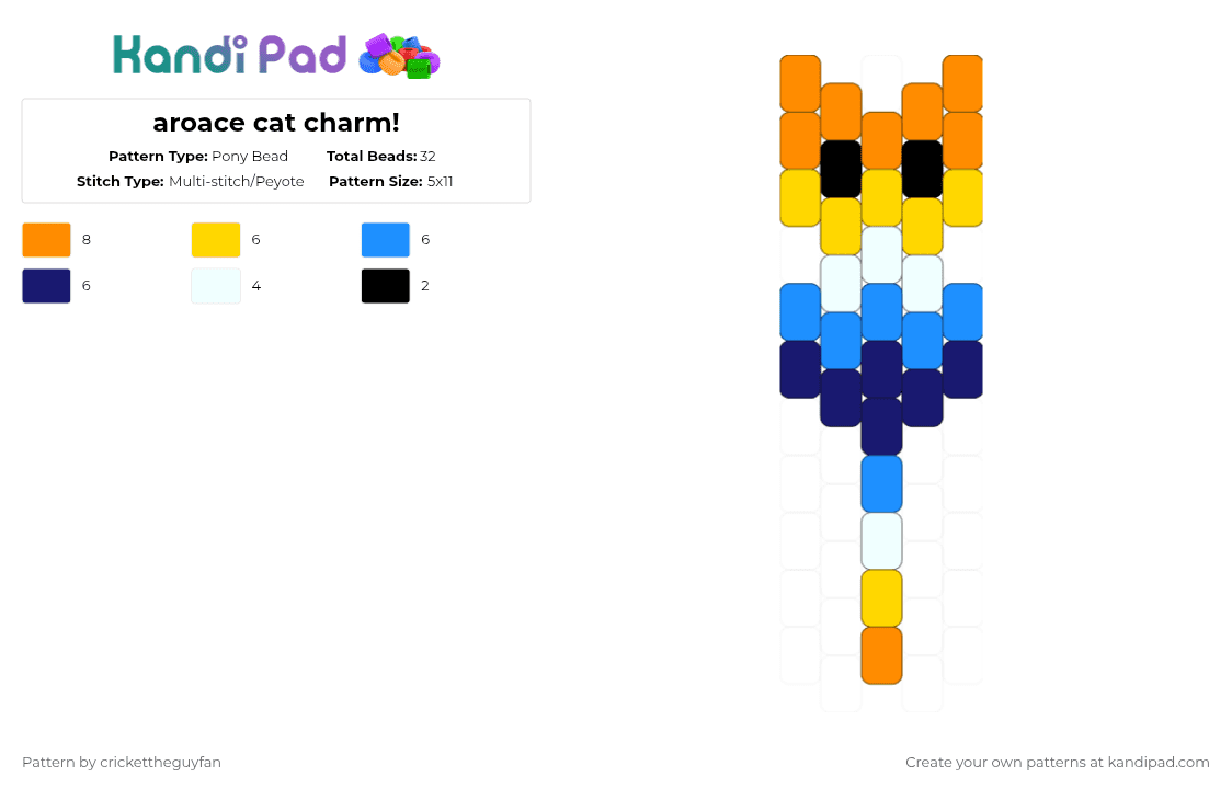 aroace cat charm! - Pony Bead Pattern by deleted_user_967936 on Kandi Pad - orange,pride,cat,lgbtqia,kitty,blue