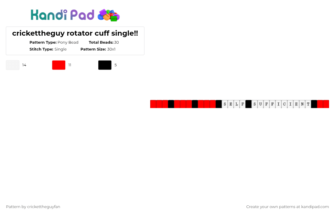 crickettheguy rotator cuff single!! - Pony Bead Pattern by deleted_user_967936 on Kandi Pad - album, black, cricket, crickettheguy, music, red, rotator cuff, silly, white