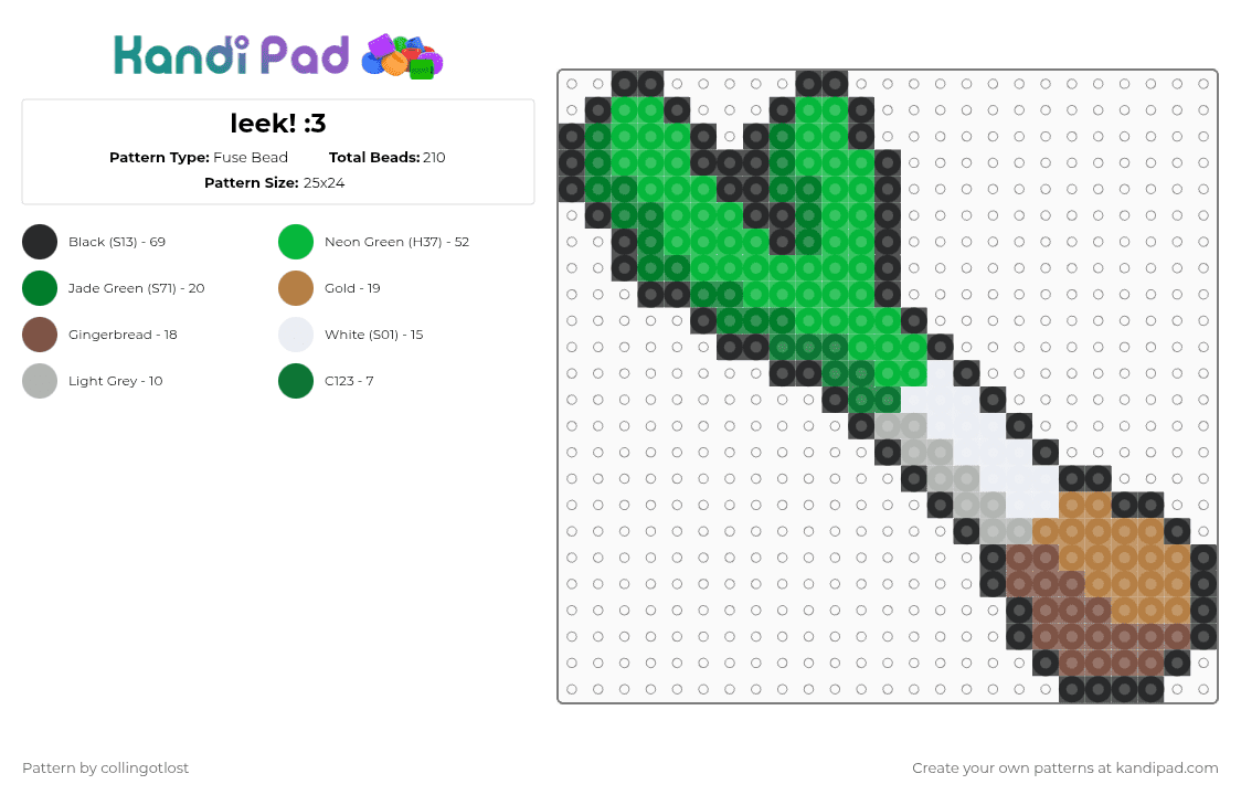 leek! :3 - Fuse Bead Pattern by collingotlost on Kandi Pad - green