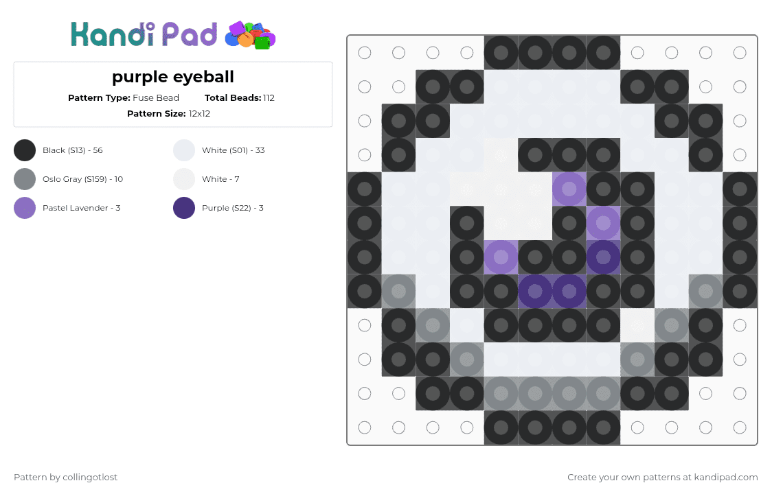 purple eyeball - Fuse Bead Pattern by collingotlost on Kandi Pad - black,white,gray