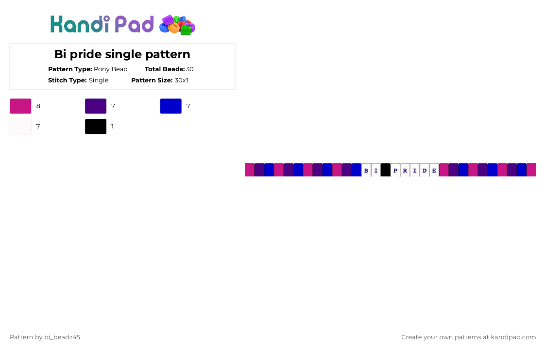 Bi pride single pattern - Pony Bead Pattern by bi_beadz45 on Kandi Pad - pink,purple