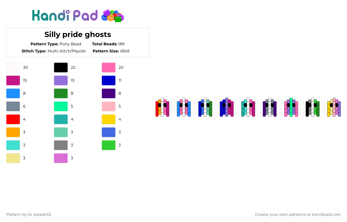 Silly pride ghosts - Pony Bead Pattern by bi_beadz45 on Kandi Pad - pink,purple,teal