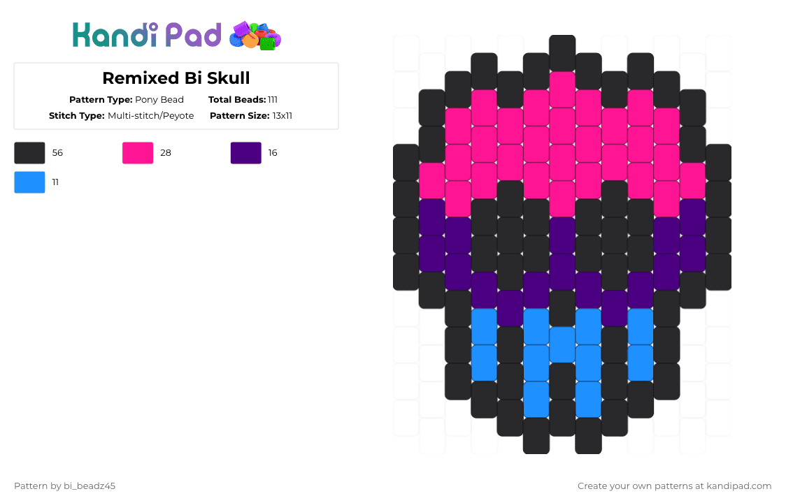 Remixed Bi Skull - Pony Bead Pattern by bi_beadz45 on Kandi Pad - pink