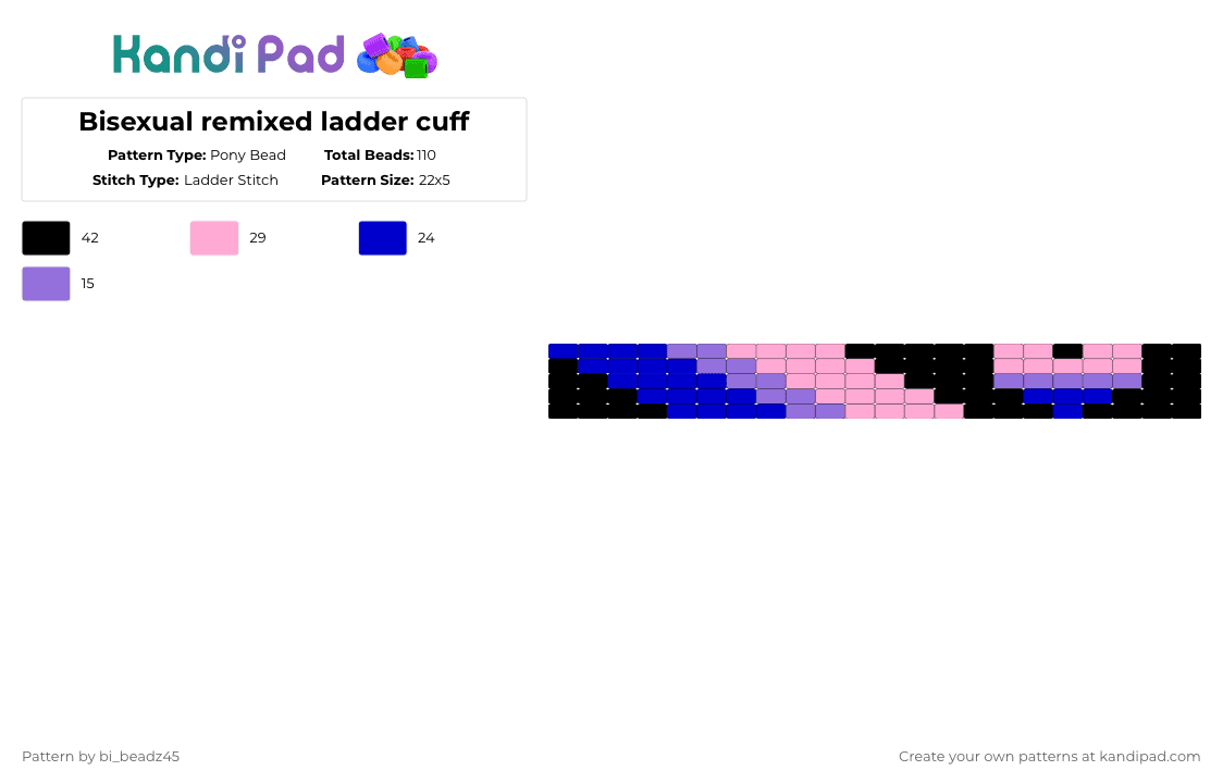 Bisexual remixed ladder cuff - Pony Bead Pattern by bi_beadz45 on Kandi Pad - purple,pink