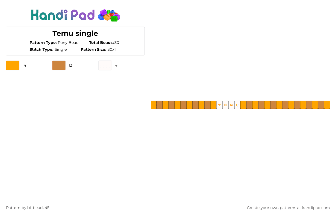 Temu single Pony Bead Pattern - Kandi Pad | Kandi Patterns, Fuse Bead ...