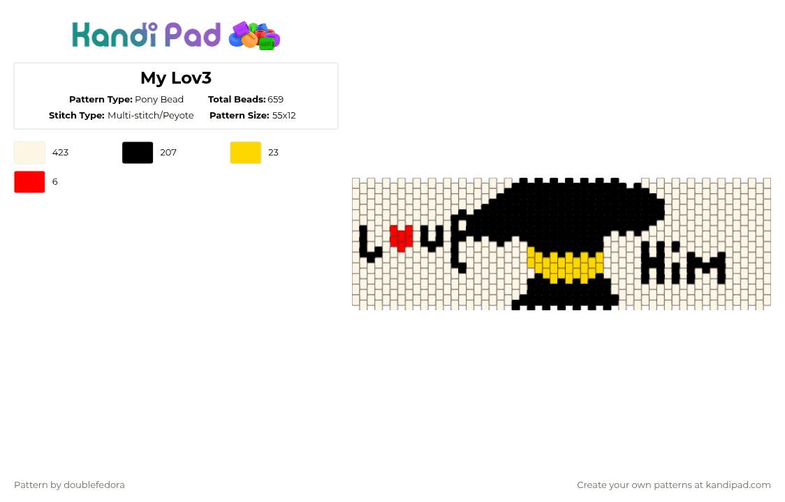 My Lov3 - Pony Bead Pattern by doublefedora on Kandi Pad - white,yellow,mafioso,forsaken