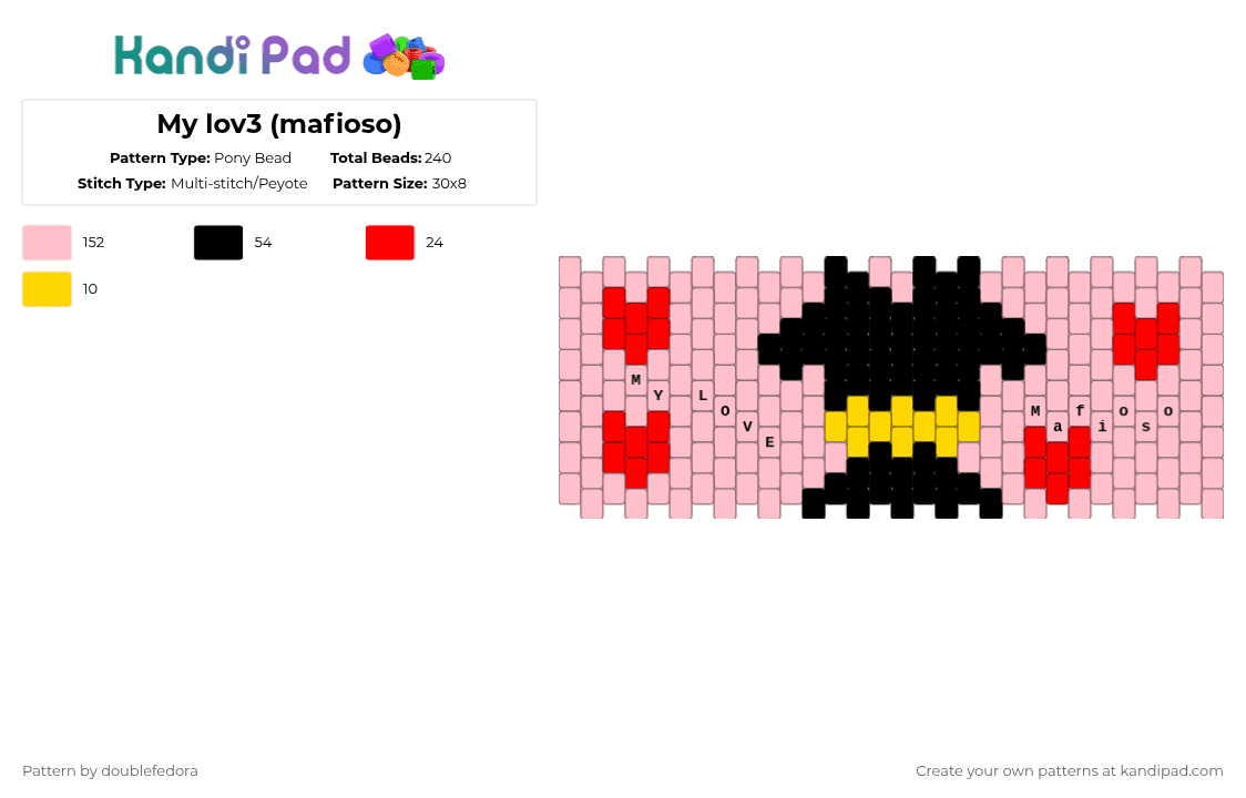 My lov3 (mafioso) - Pony Bead Pattern by doublefedora on Kandi Pad - pink,mafioso,love,forsakencrush