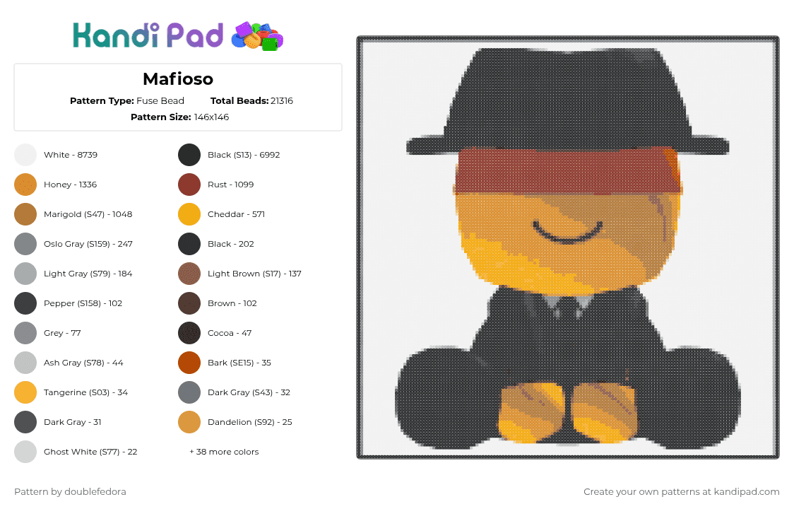 Mafioso - Fuse Bead Pattern by doublefedora on Kandi Pad - white,red,orange,tan,colorful,mafioso,forsaken