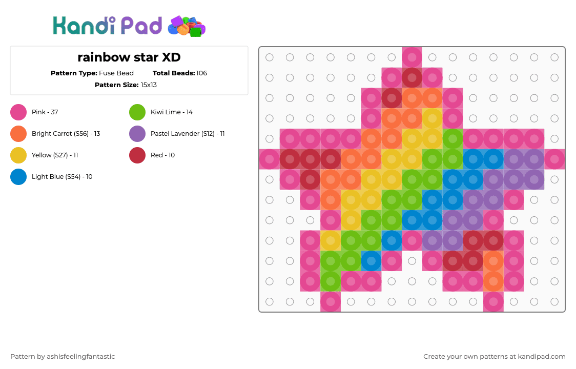 rainbow star XD - Fuse Bead Pattern by ashisfeelingfantastic on Kandi Pad - pink