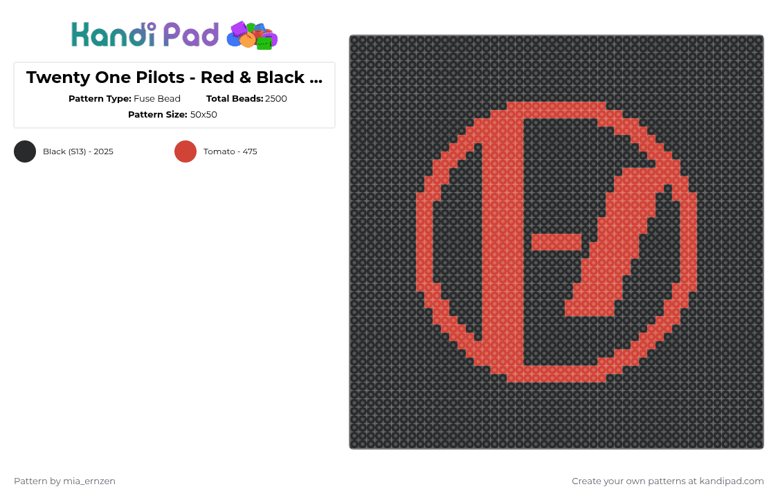 Twenty One Pilots - Red & Black - Perler - Fuse Bead Pattern by mia_ernzen on Kandi Pad - black