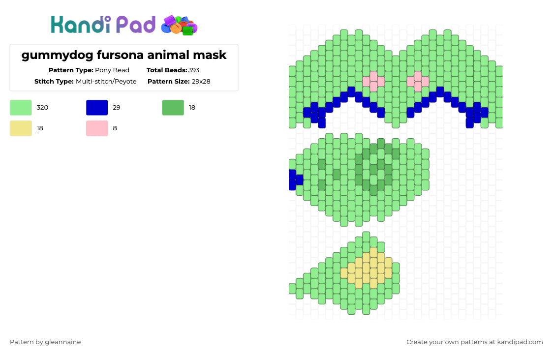 gummydog fursona animal mask - Pony Bead Pattern by finchbriar on Kandi Pad - teal