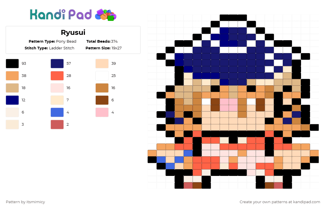 Ryusui - Pony Bead Pattern by itsmimicy on Kandi Pad - orange,beige,purple,red,dr stone,anime