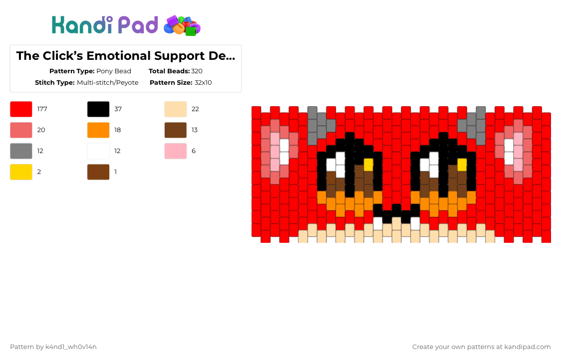 The Click’s Emotional Support Demon Cuff - Pony Bead Pattern by k4nd1_wh0v14n on Kandi Pad - cuff,cartoon,red,peyote stitch,youtube,the click,emotional support demon,uwu,cute,mark deck,cliccy