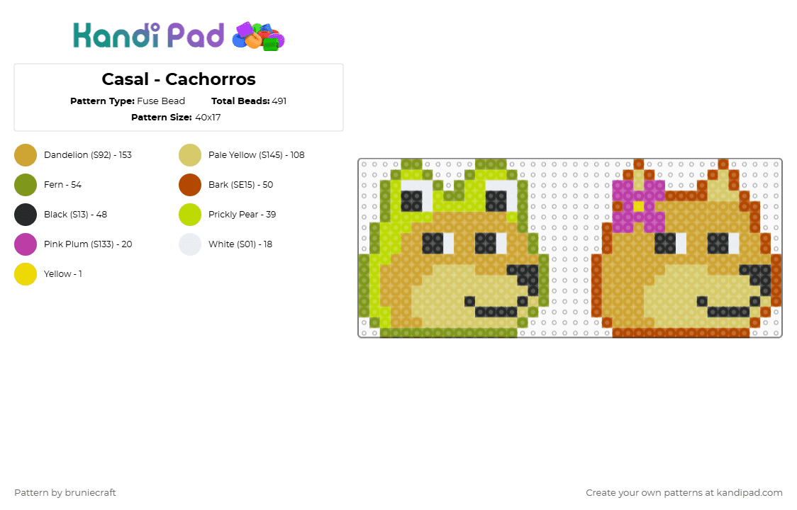 Casal - Cachorros - Fuse Bead Pattern by bruniecraft on Kandi Pad - orange,yellow