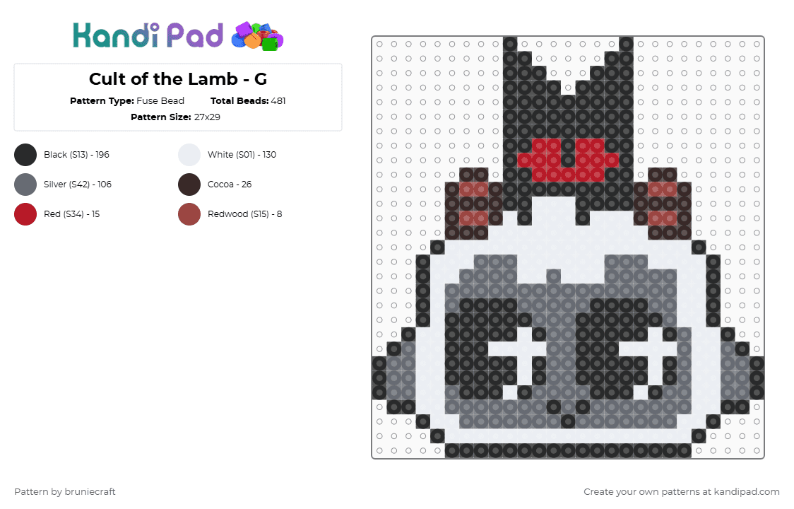 Cult of the Lamb - G - Fuse Bead Pattern by bruniecraft on Kandi Pad - gray
