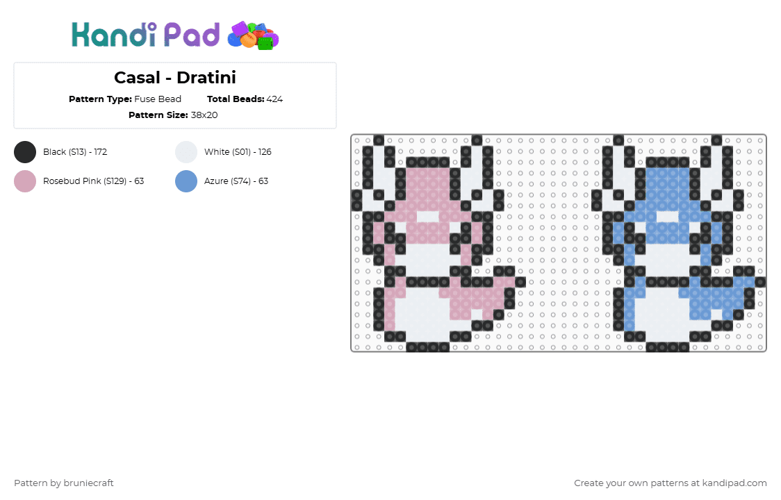Casal - Dratini - Fuse Bead Pattern by bruniecraft on Kandi Pad - pink,light blue