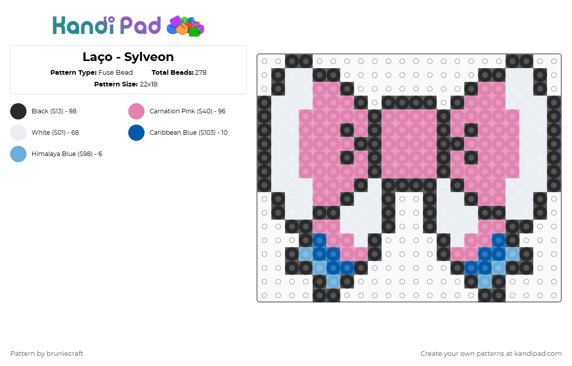 Laço - Sylveon - Fuse Bead Pattern by bruniecraft on Kandi Pad - bow,sylveon,pokemon,gaming,video game,pink