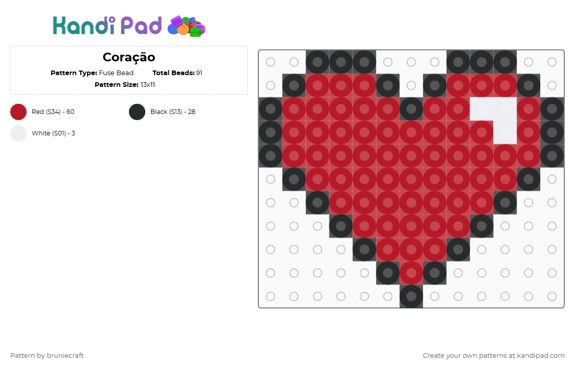 Coração - Fuse Bead Pattern by bruniecraft on Kandi Pad - red