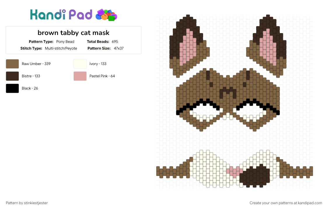brown tabby cat mask - Pony Bead Pattern by stinkiestjester on Kandi Pad - tan
