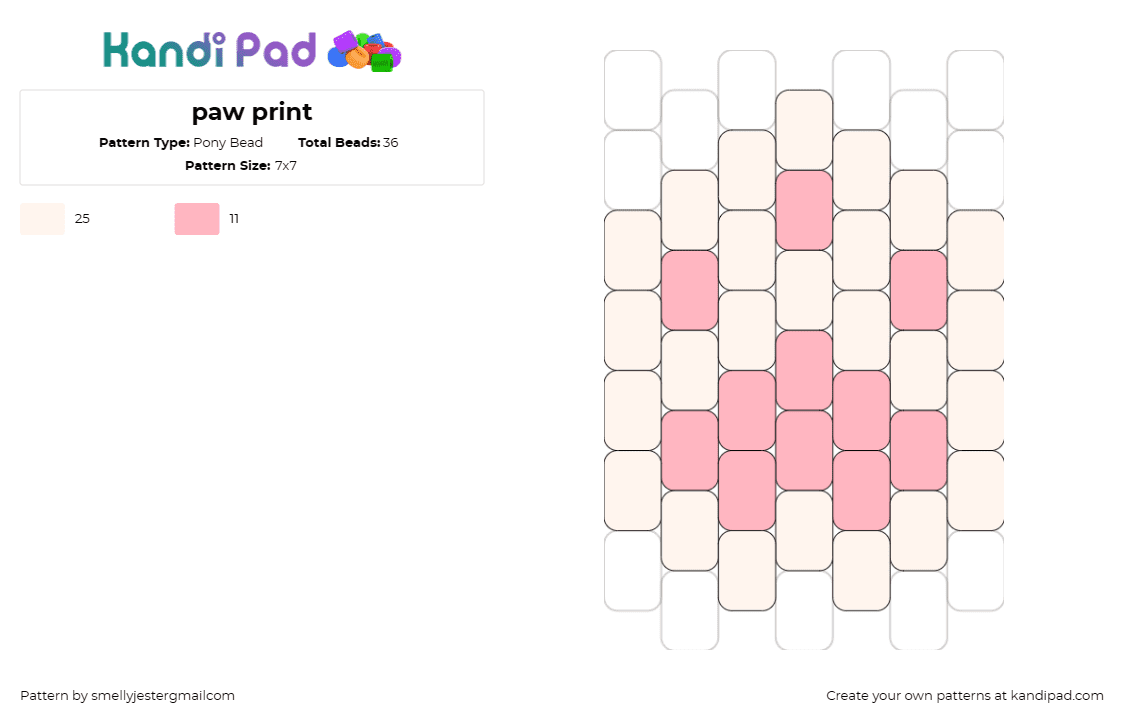 paw print - Pony Bead Pattern by smellyjestergmailcom on Kandi Pad - paw print,animal,adorable,simple,design,touch,pink