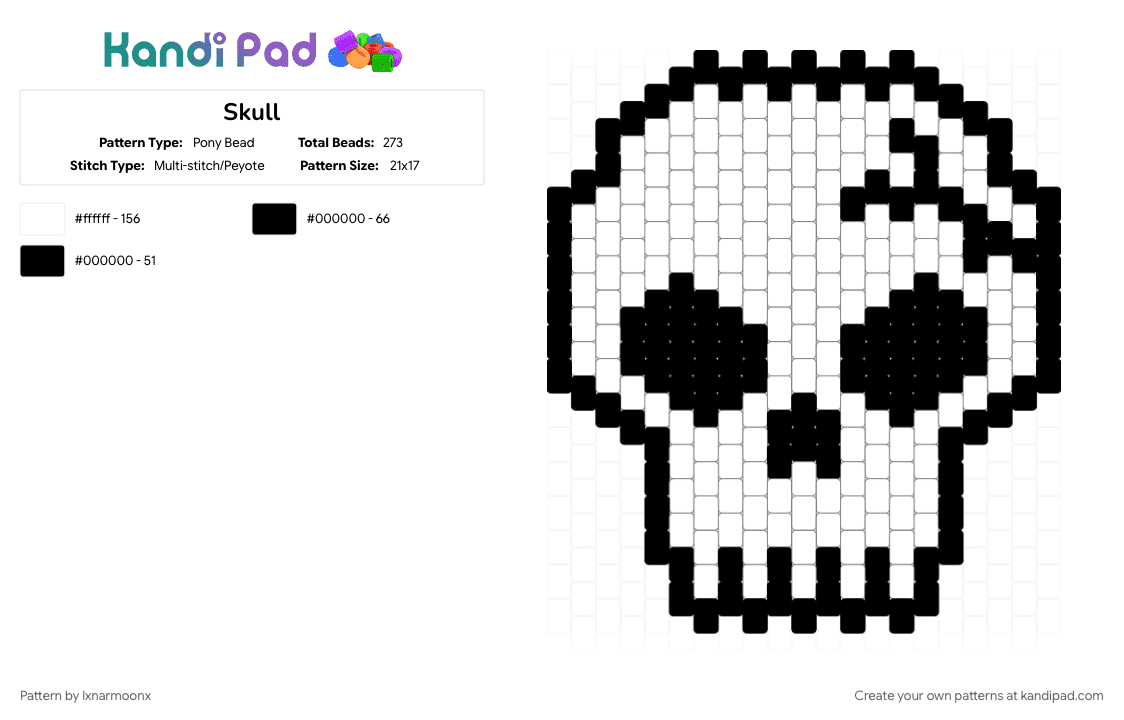 Skull - Pony Bead Pattern by lxnarmoonx on Kandi Pad - black, white