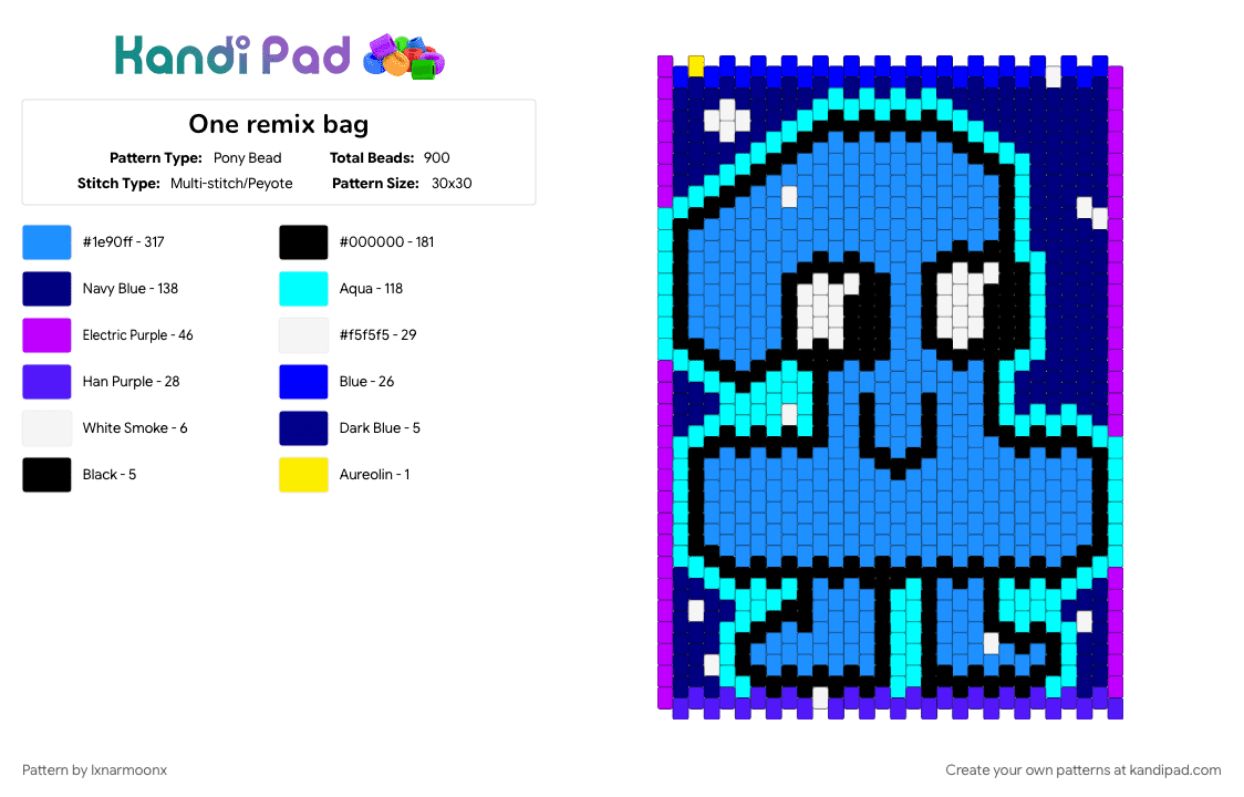 One remix bag - Pony Bead Pattern by lxnarmoonx on Kandi Pad - light blue, purple